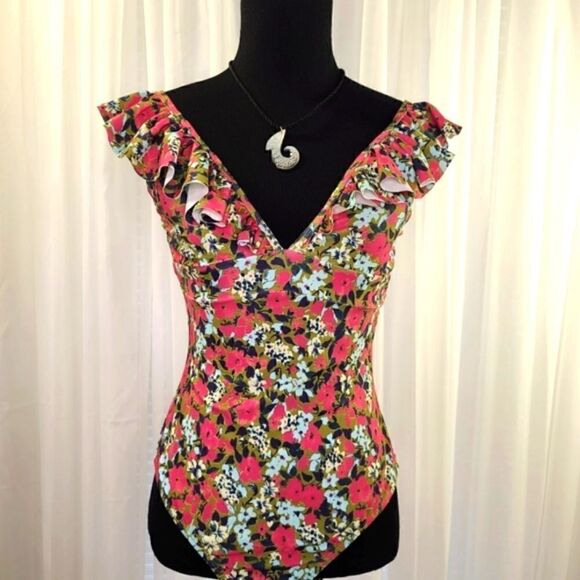 Jessica Simpson One Piece Ruffle V Neck Small - Picture 1 of 9